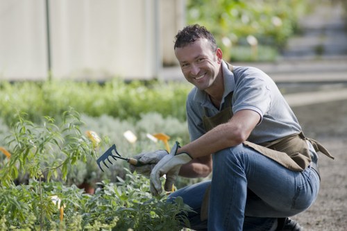 Gardening team providing an on-site quote in a Hammersmith yard